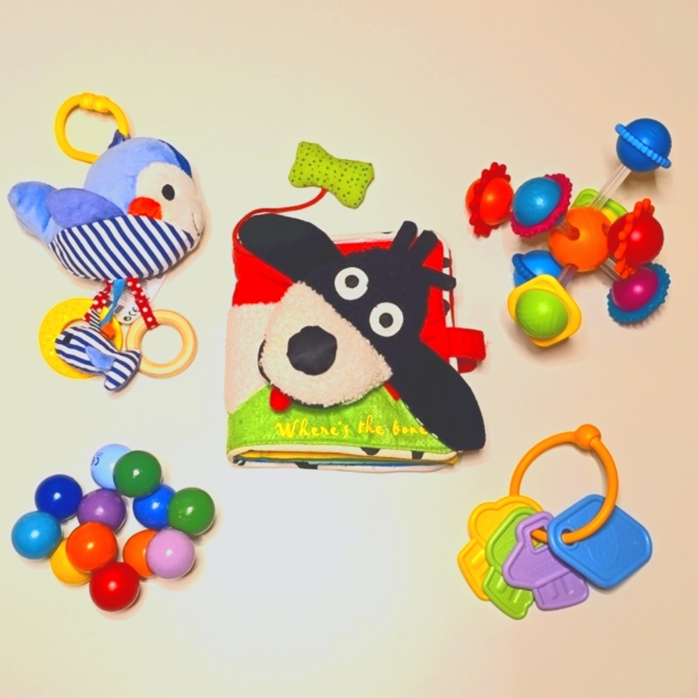 Manhattan Toy Company Where's the Bone, Baby Beads, Whale, Wimzle, and Toy Keys